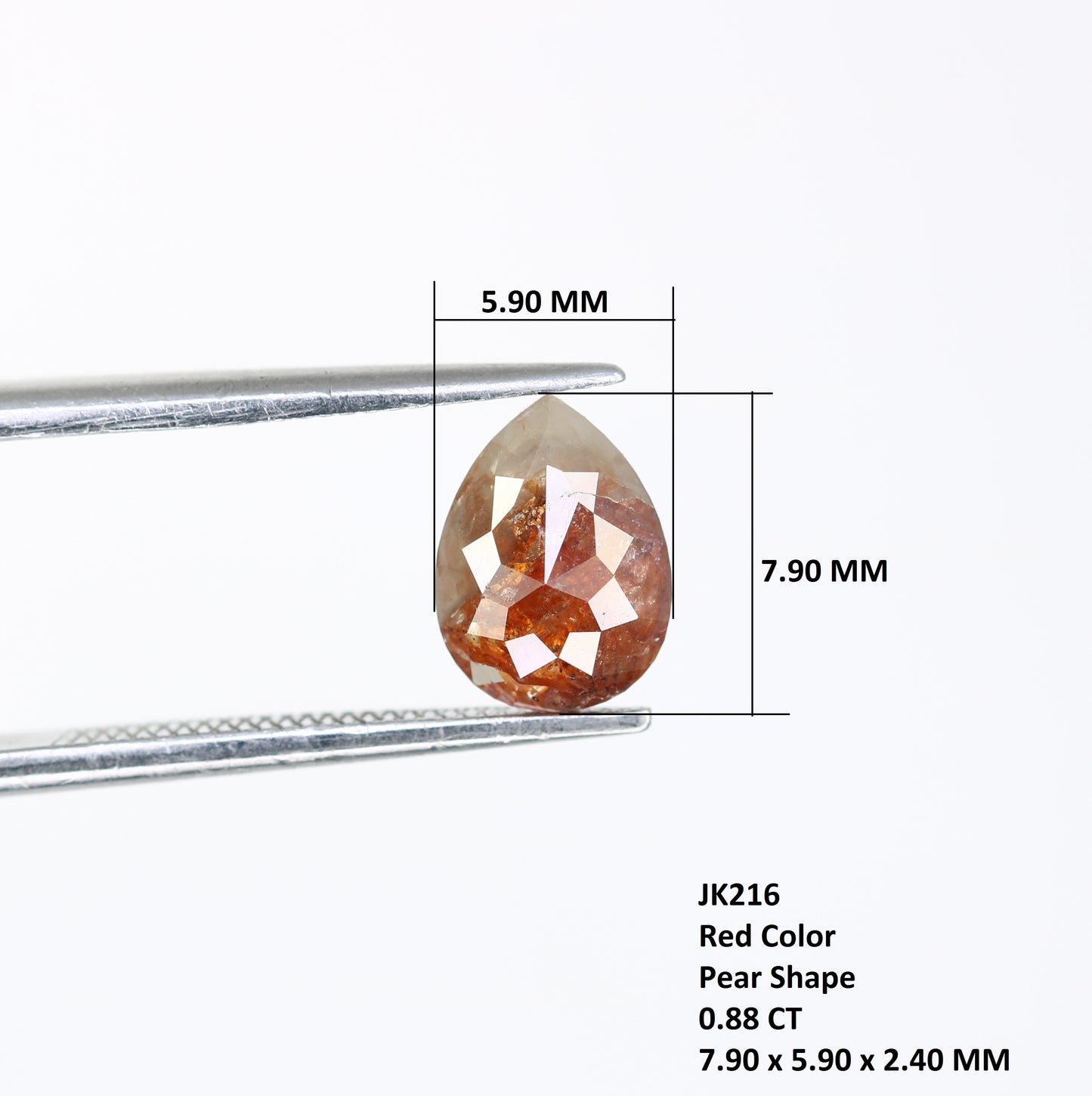 0.88 CT 7.90 MM Red Pear Shape Natural Diamond For Engagement Ring - JayKrishna Diamond