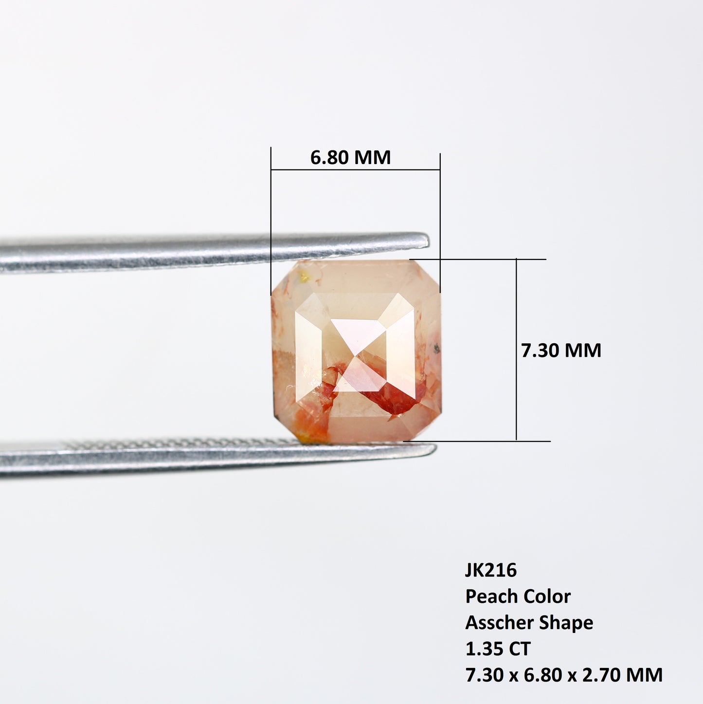 1.35 CT 7.30 MM Asscher Shape Fancy Peach Diamond For Wedding Ring - JayKrishna Diamond