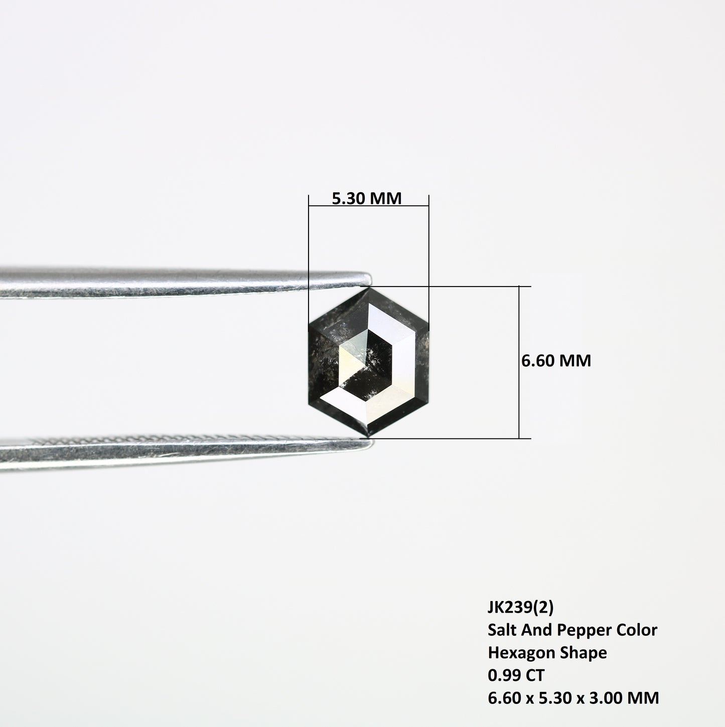 0.99 CT Salt And Pepper 6.60 MM Hexagon Shape Loose Diamond For Wedding Ring - JayKrishna Diamond