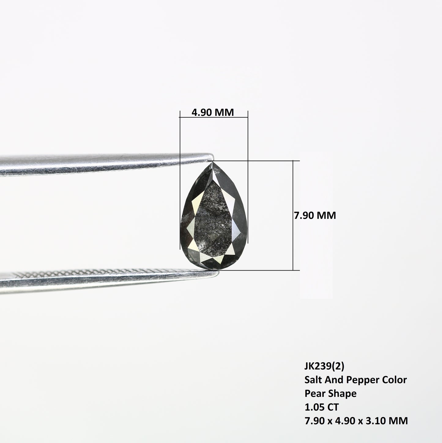 1.05 CT Pear Shape 7.90 MM Loose Salt And Pepper Diamond For Engagement Ring - JayKrishna Diamond