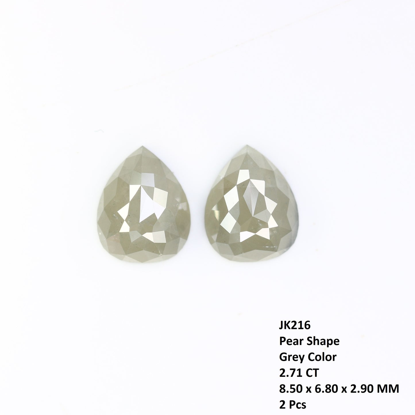 2.71 CT 8.50 MM Natural Grey Pear Shape Loose Pair Diamond For Earring - JayKrishna Diamond