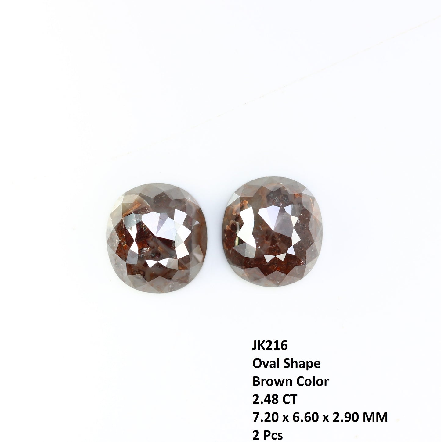 2.48 CT 7.20 MM Brown Oval Shape Natural Pair Diamond For Earring - JayKrishna Diamond