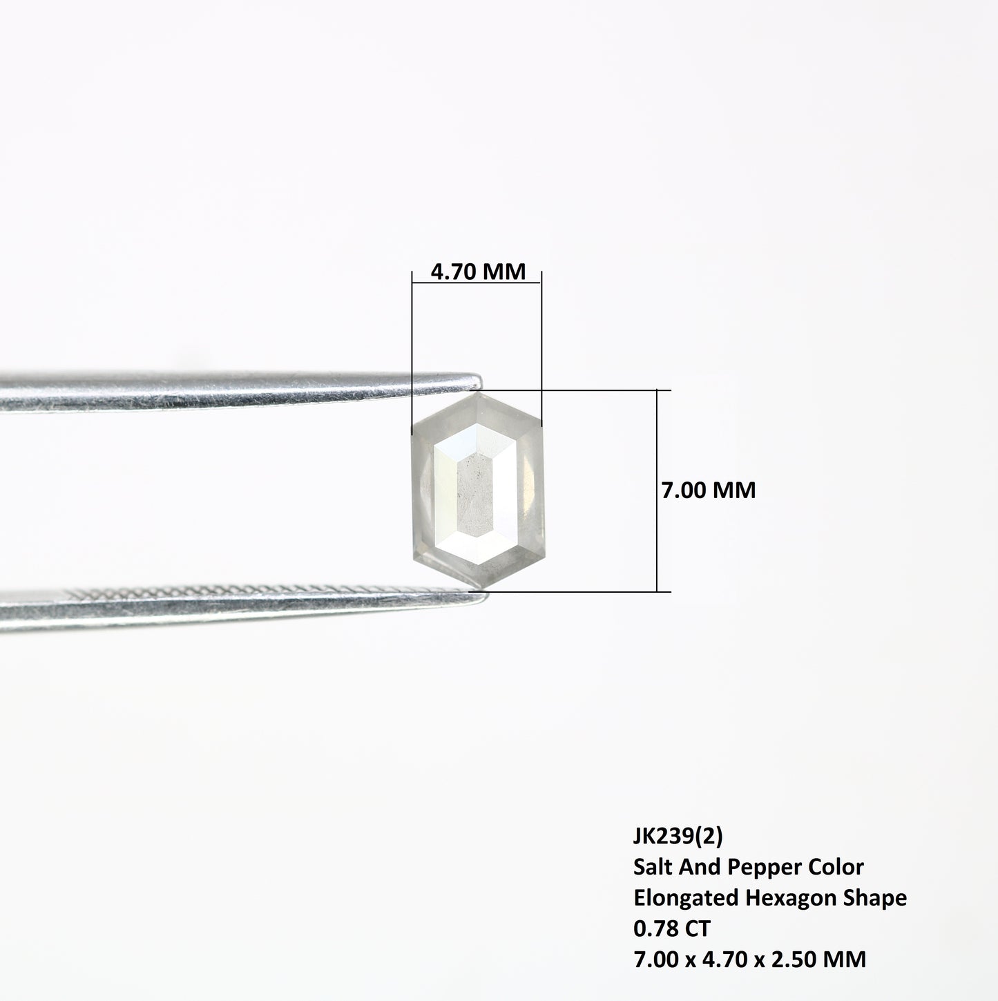 0.78 CT Salt And Pepper 7.00 MM Elongated Hexagon Shape Diamond For Engagement Ring - JayKrishna Diamond