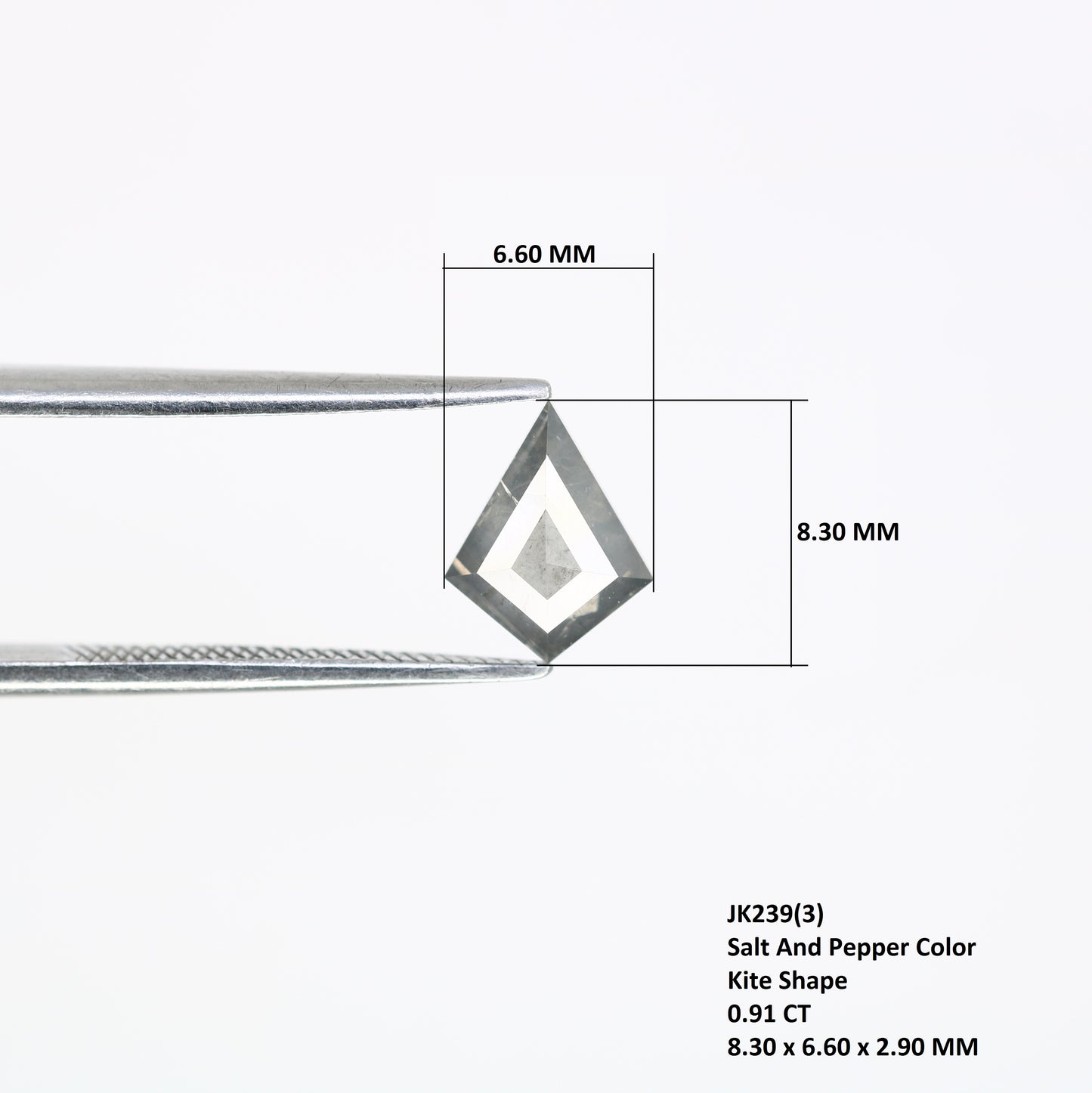 0.91 Carat Natural Salt And Pepper 8.30 MM Loose Kite Cut Diamond For Promise Ring - JayKrishna Diamond