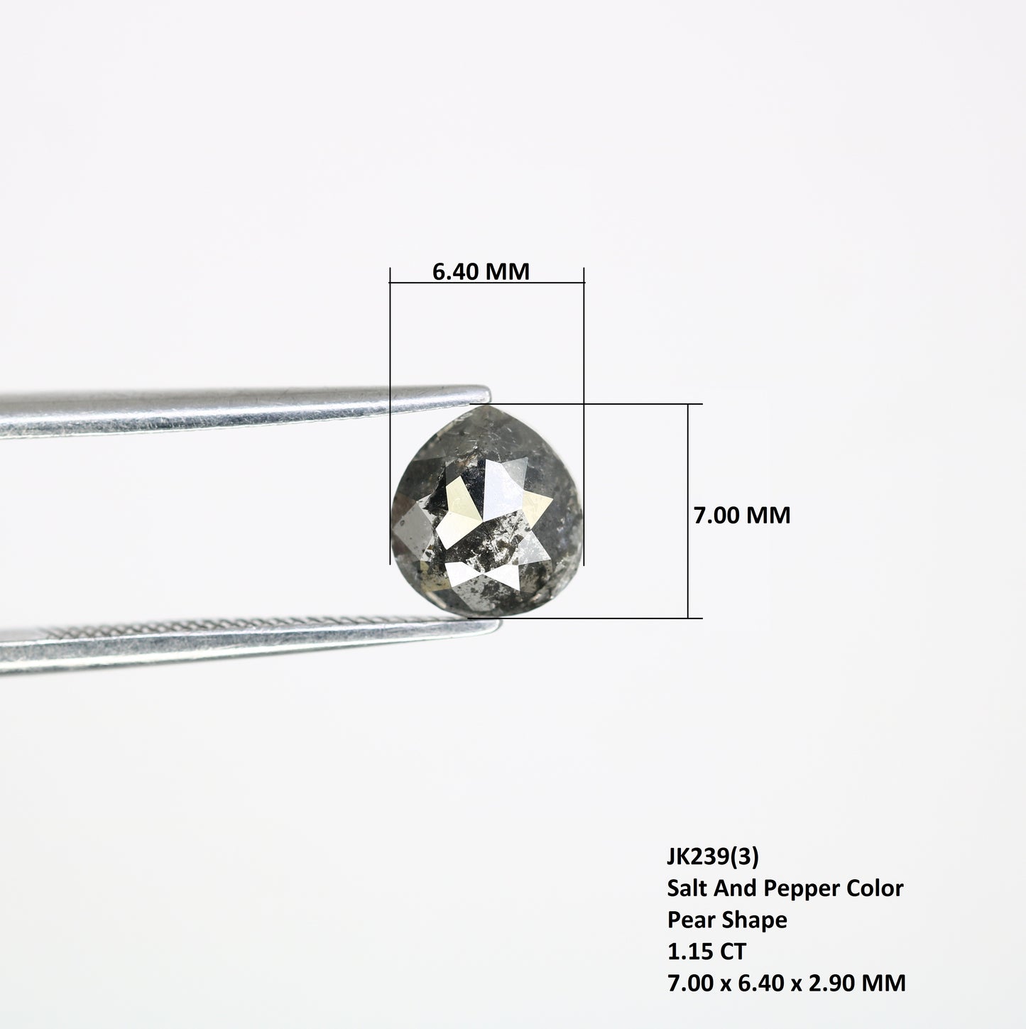 1.15 CT Salt And Pepper 7.00 MM Pear Shape Diamond For Engagement Ring - JayKrishna Diamond