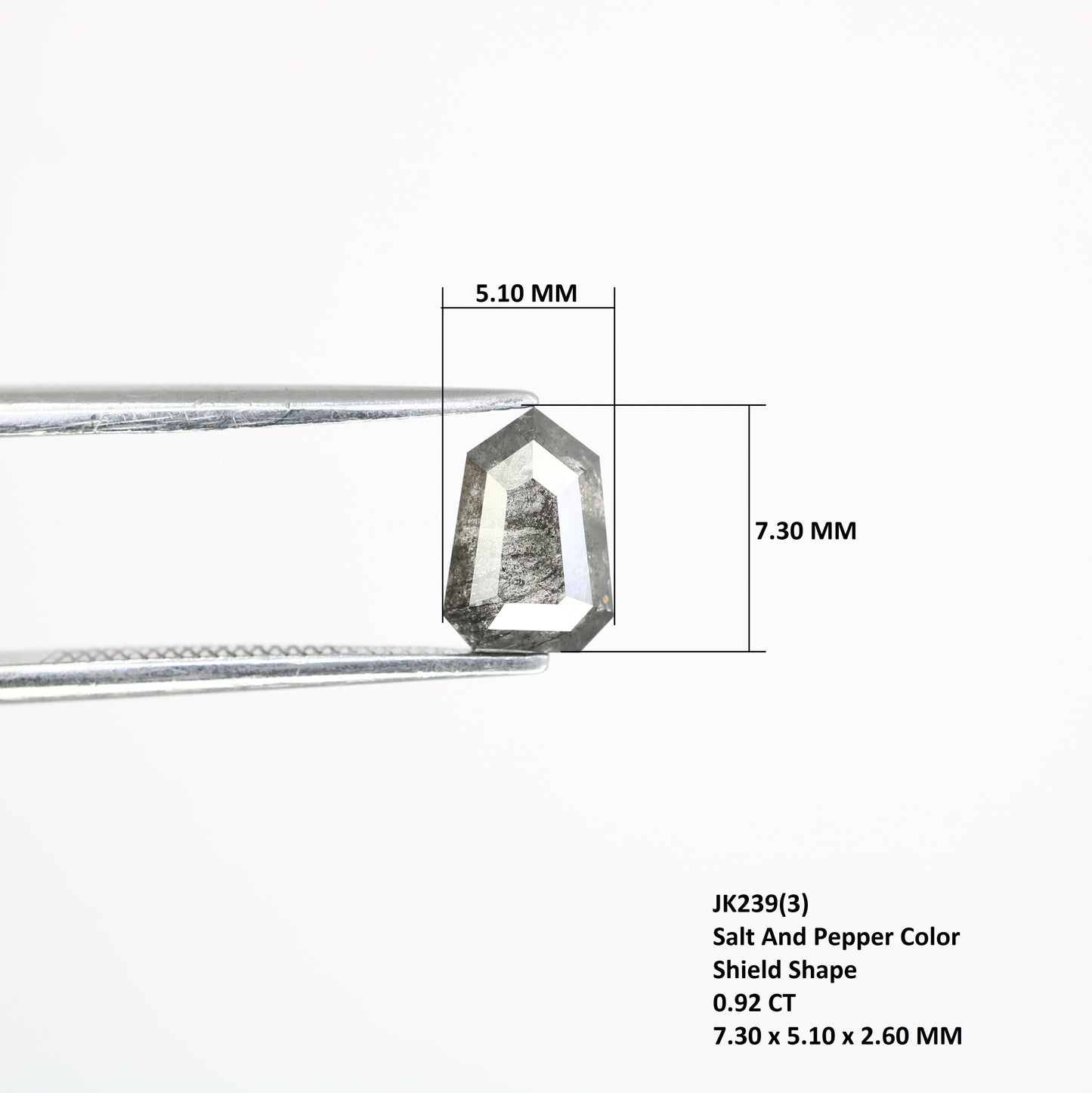 0.92 CT Salt And Pepper Shield Shaped 7.30 MM Diamond For Engagement Ring - JayKrishna Diamond