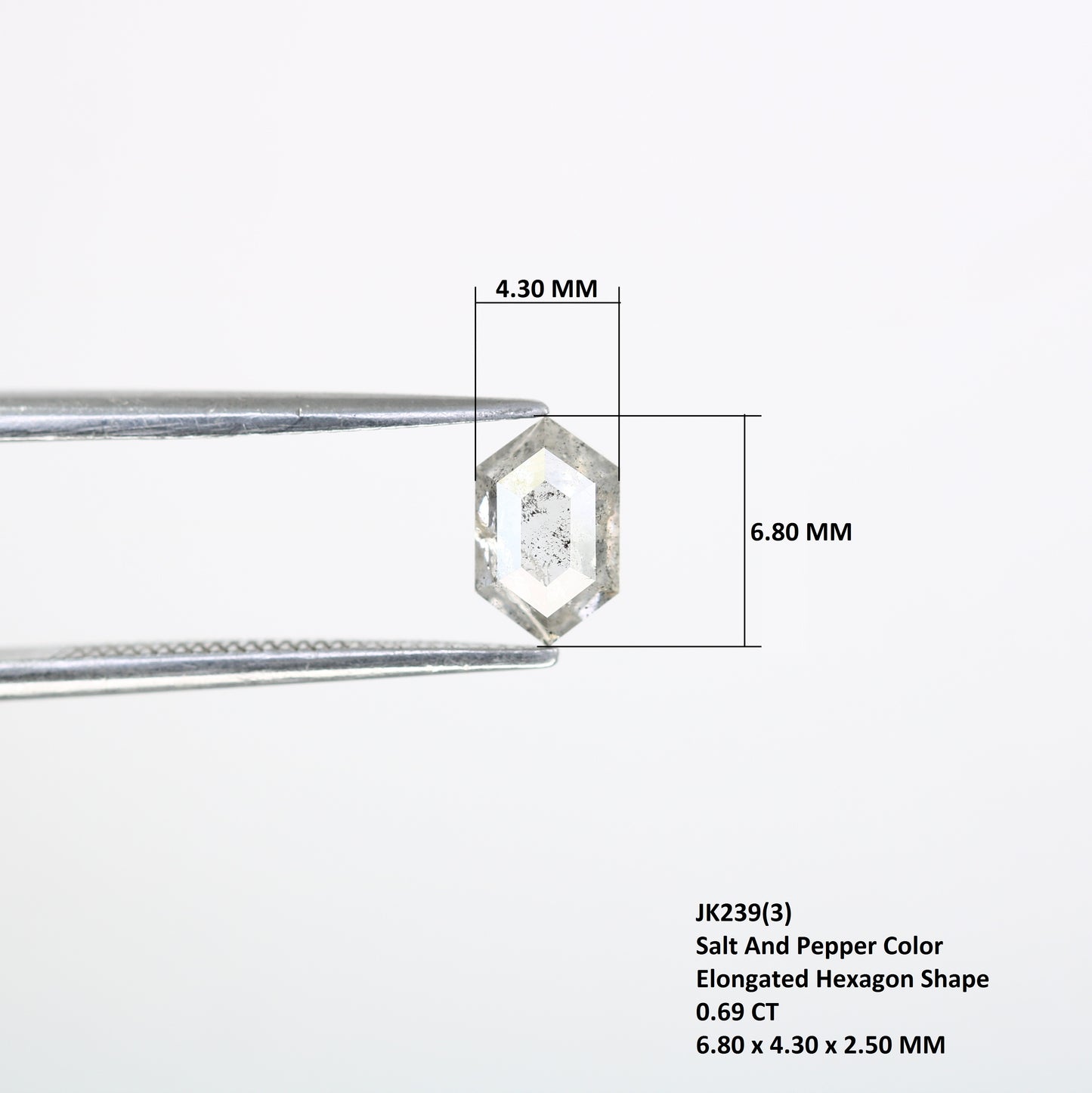 0.69 CT Salt And Pepper Elongated Hexagon Shape Diamond For Engagement Ring - JayKrishna Diamond