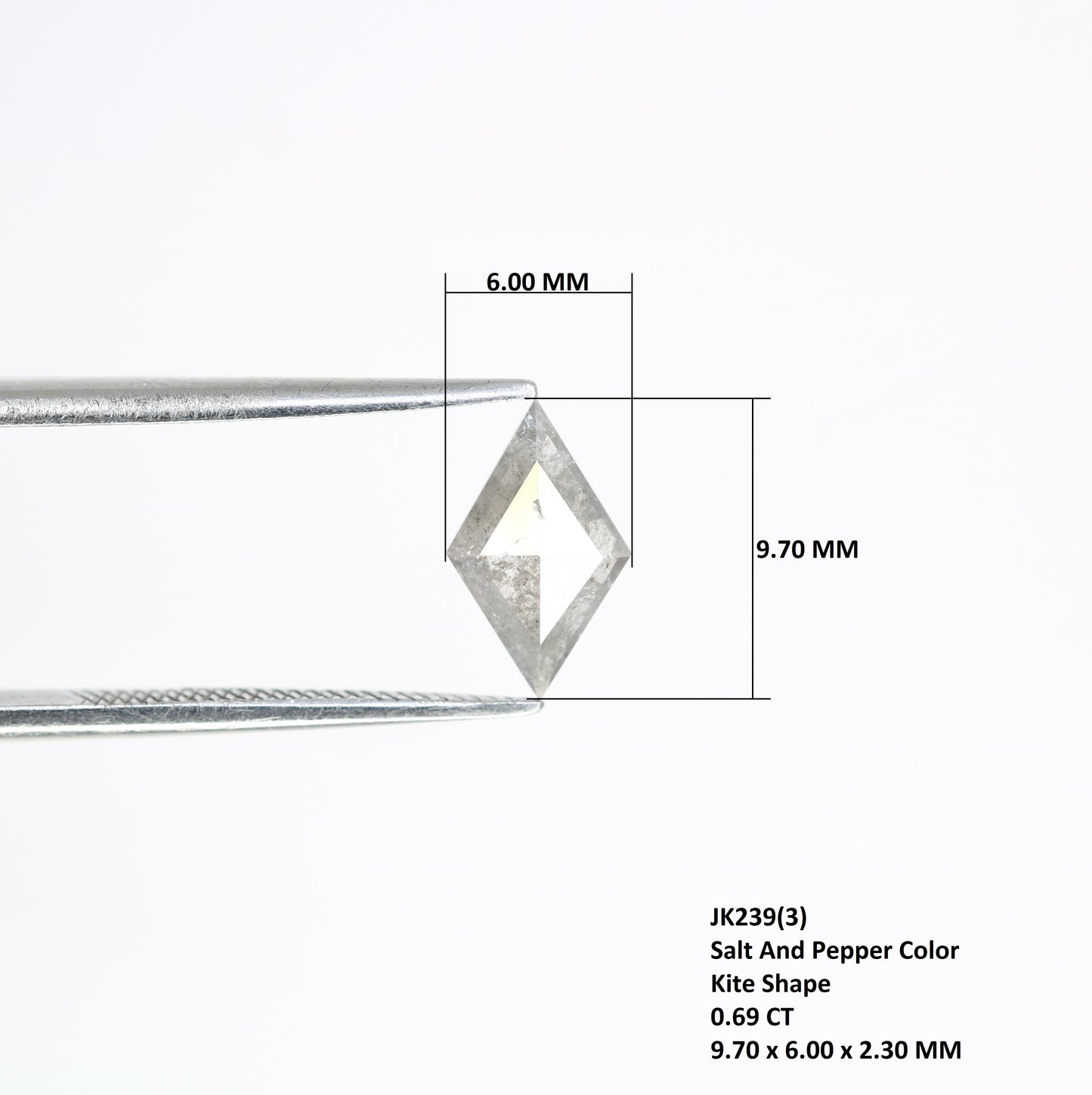 0.69 CT Kite Shape Salt And Pepper 9.70 MM Diamond For Wedding Ring - JayKrishna Diamond