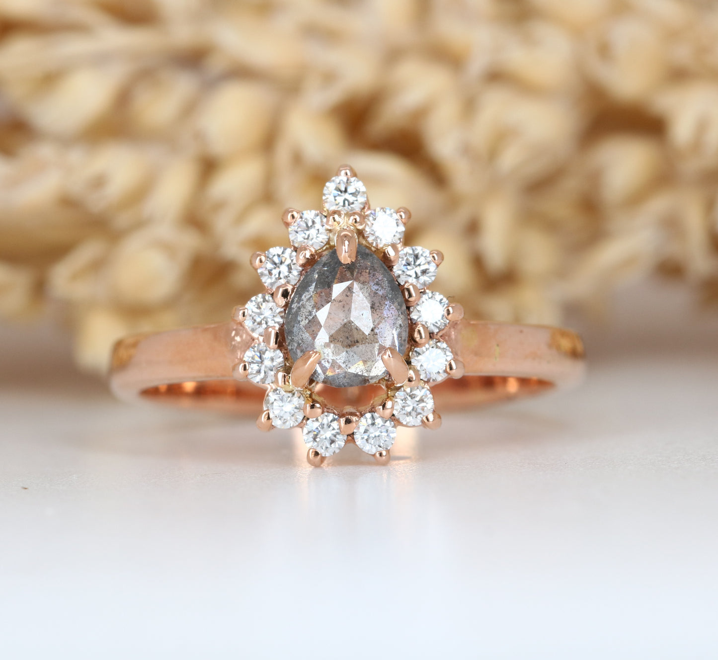 14K Rose Gold Black Diamond Pear Shape Engagement Ring - JayKrishna Diamond