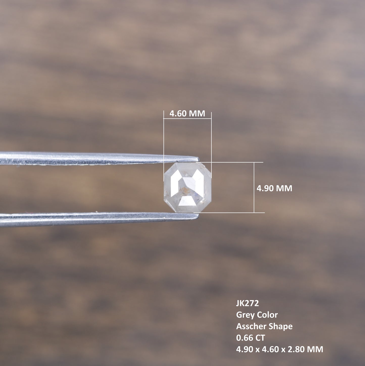 0.66 CT Unique Asscher Shape Natural Grey Diamond for Promise Ring - Distinctive Gemstone for Custom Jewelry Designs - JayKrishna Diamond