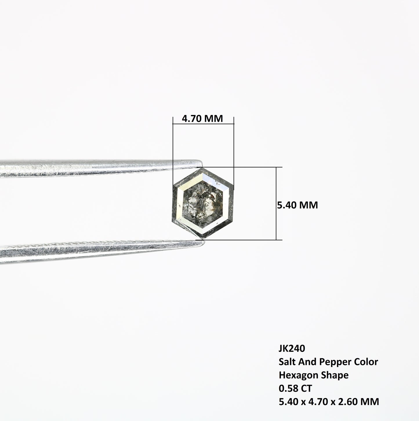 0.58 CT Hexagon-Shaped Salt and Pepper Diamond – Elegant Loose Gem for Unique Proposal Rings - JayKrishna Diamond