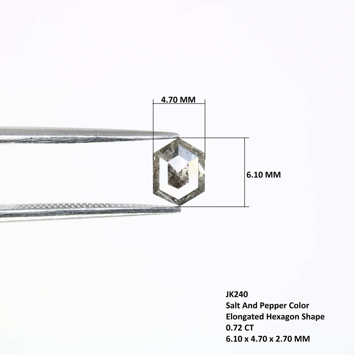 0.72 CT Salt And Pepper Elongated Hexagon Shape Natural Diamond For Engagement Ring - JayKrishna Diamond