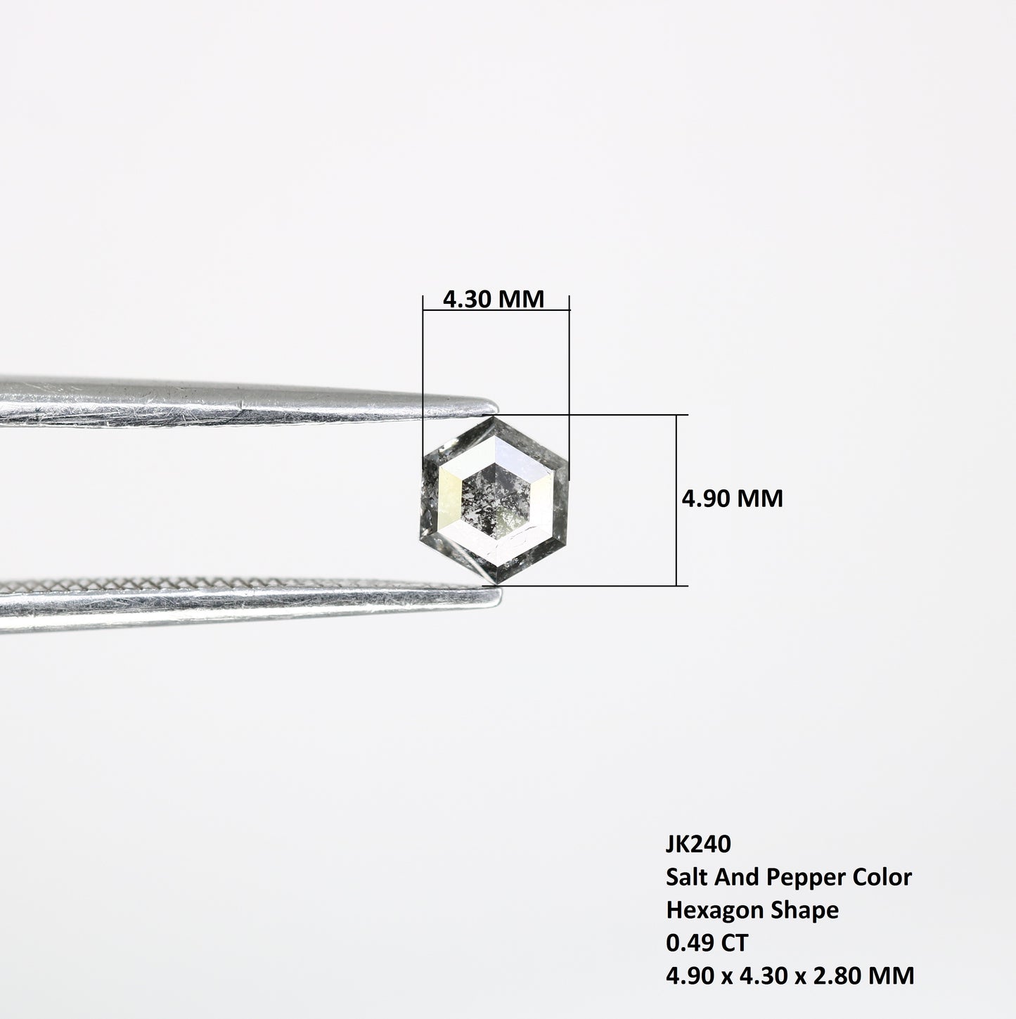 0.49 Ct 4.90 MM Loose Salt And Pepper Hexagon Shaped Diamond For Wedding Ring - JayKrishna Diamond