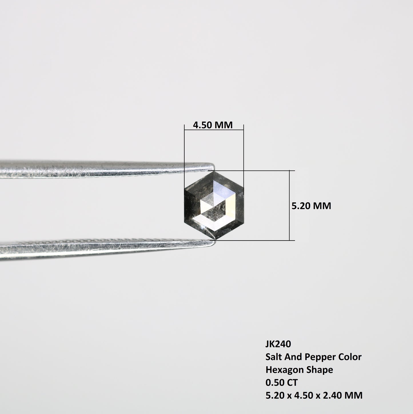 0.50 CT Salt And Pepper Hexagon Shaped 5.20 MM Diamond For Promise Ring - JayKrishna Diamond