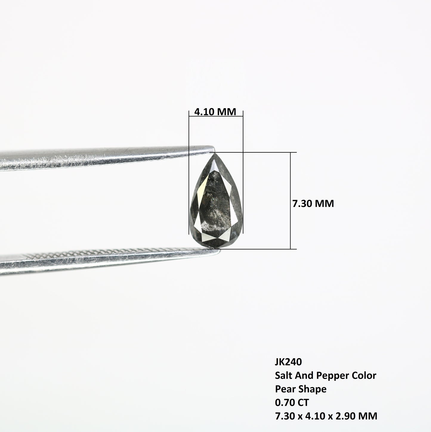 0.70 CT 7.30 MM Pear Shape Salt And Pepper Diamond For Engagement Ring - JayKrishna Diamond