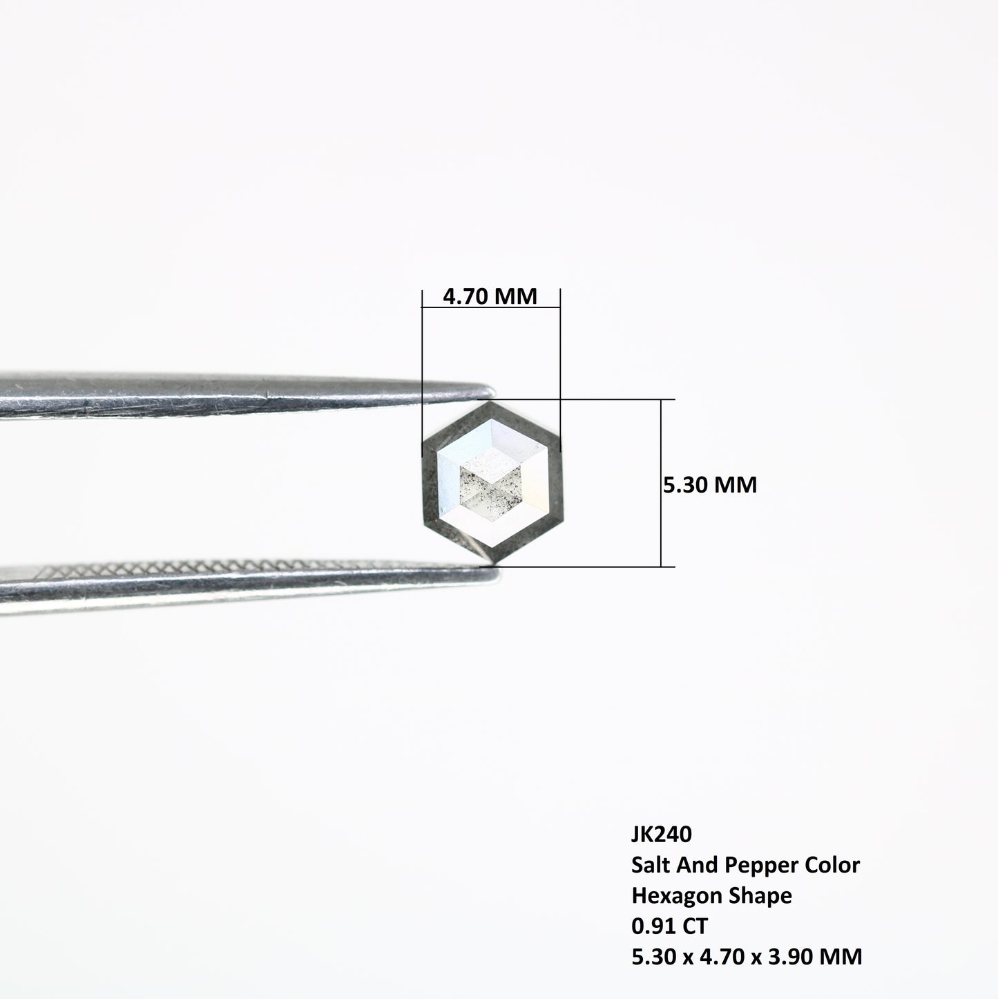 0.91 CT Hexagon Shape 5.30 MM Salt And Pepper Diamond For Engagement Ring - JayKrishna Diamond