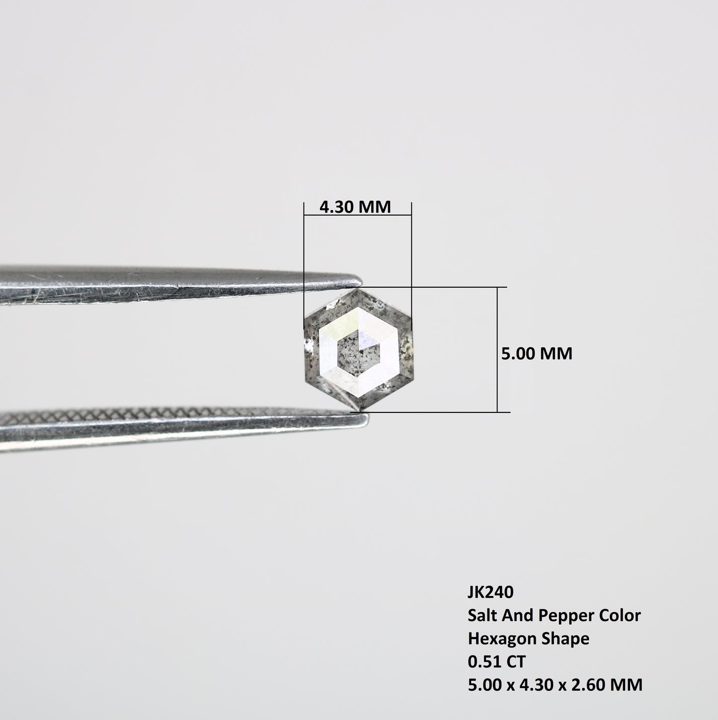 0.51 CT Hexagon Shape 5.00 MM Salt And Pepper Diamond For Wedding Ring - JayKrishna Diamond