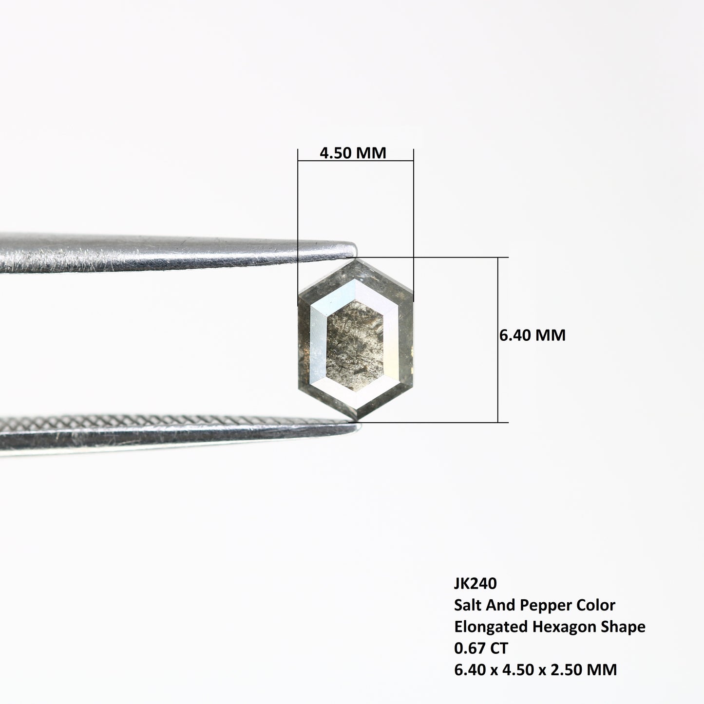 0.67 CT Elongated Hexagon Shape 6.40 MM Salt and Pepper Diamond for Engagement Ring - Unique Gemstone for Custom Bridal Jewelry Designs - JayKrishna Diamond