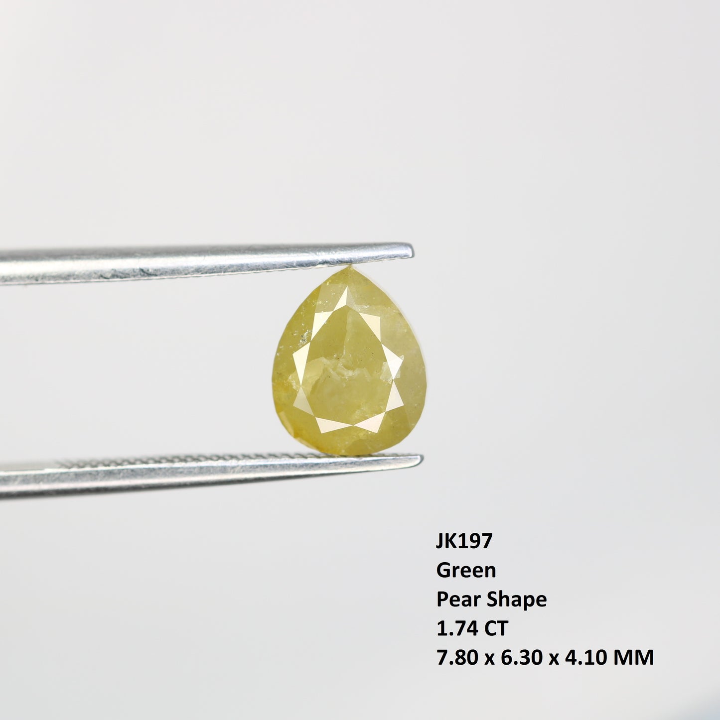1.74 Carat Pear Cut Loose Natural Rustic Green Diamond For Engagement Ring - JayKrishna Diamond