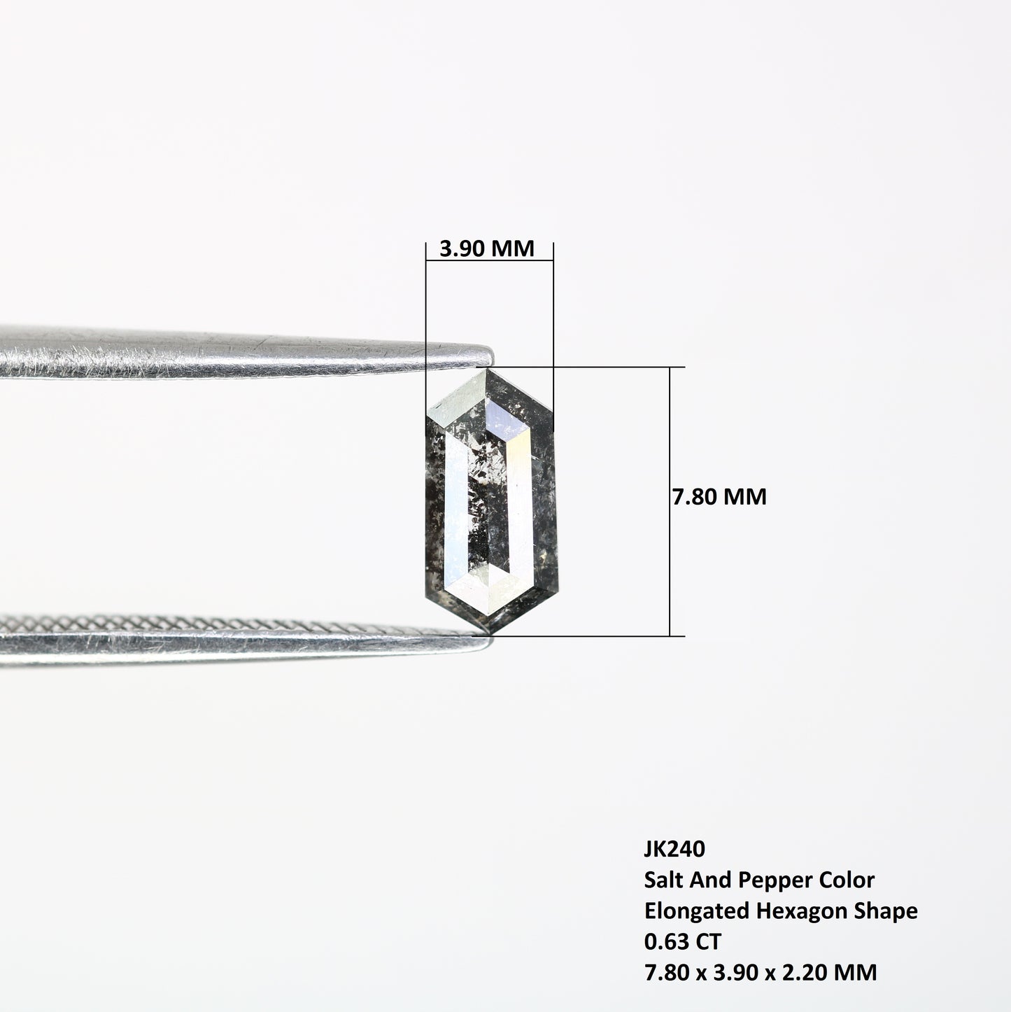 0.63 CT Elongated Hexagon Shape Salt and Pepper Diamond (7.80 MM) for a Striking Engagement Ring: Distinctive Gemstone Jewelry Piece - JayKrishna Diamond