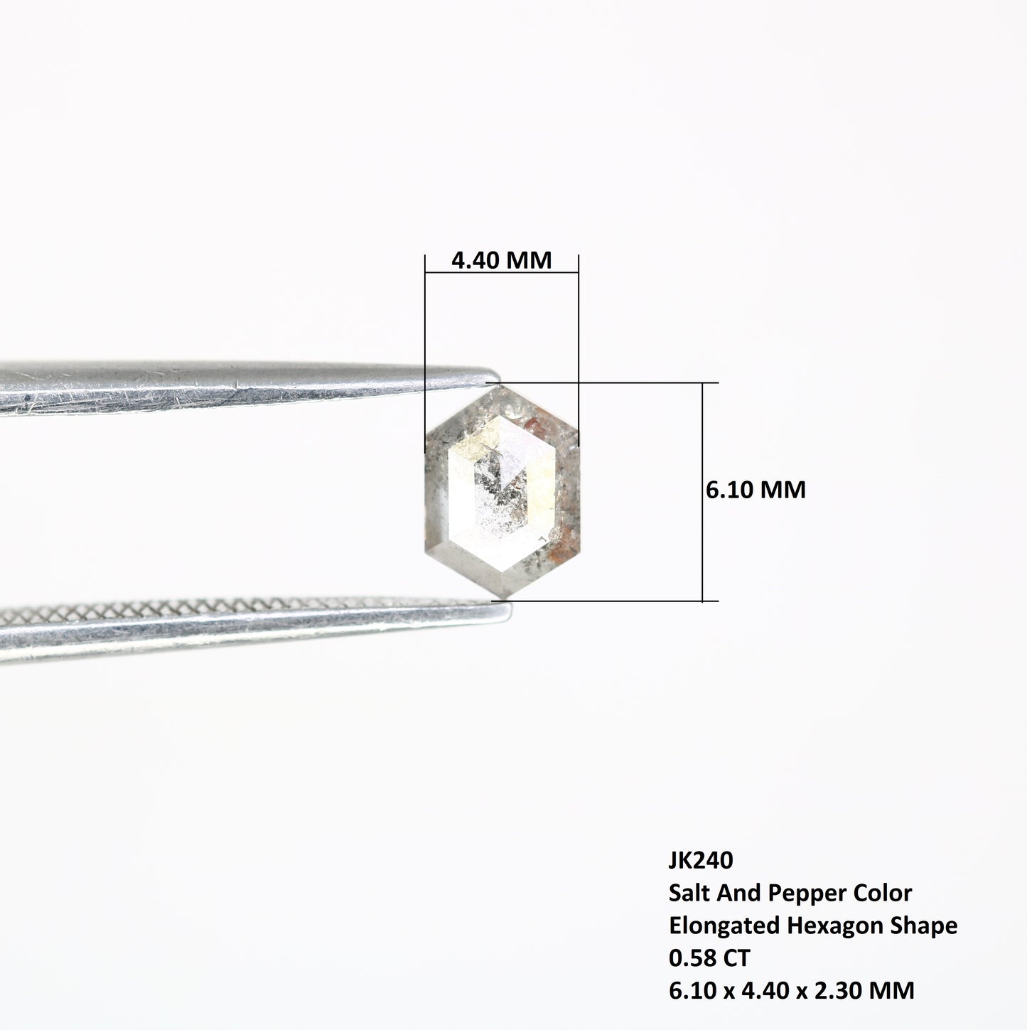 0.58 CT Elongated Hexagon Shape 6.10 MM Salt And Pepper Diamond For Engagement Ring - JayKrishna Diamond