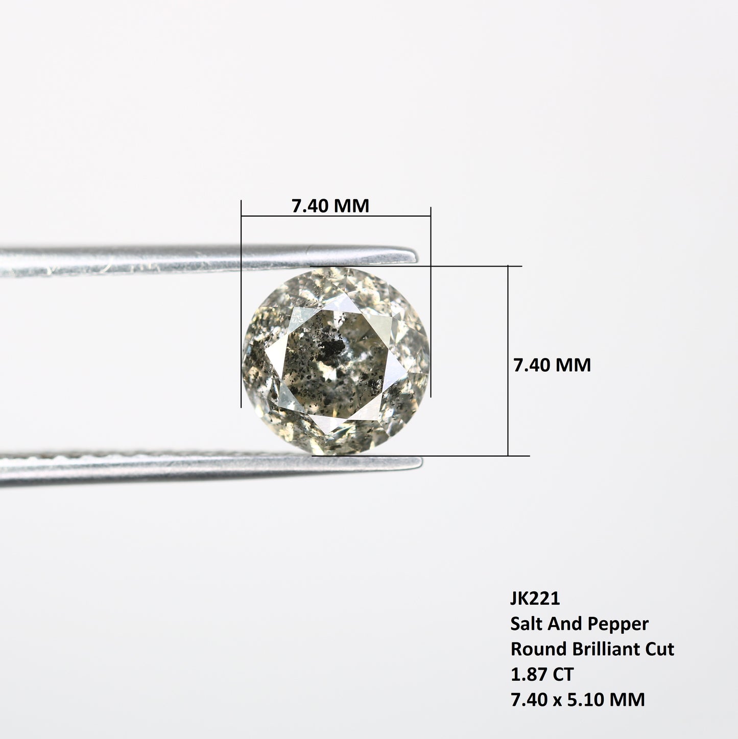 1.87 CT Round Brilliant Cut Salt And Pepper Diamond For Engagement Ring - JayKrishna Diamond