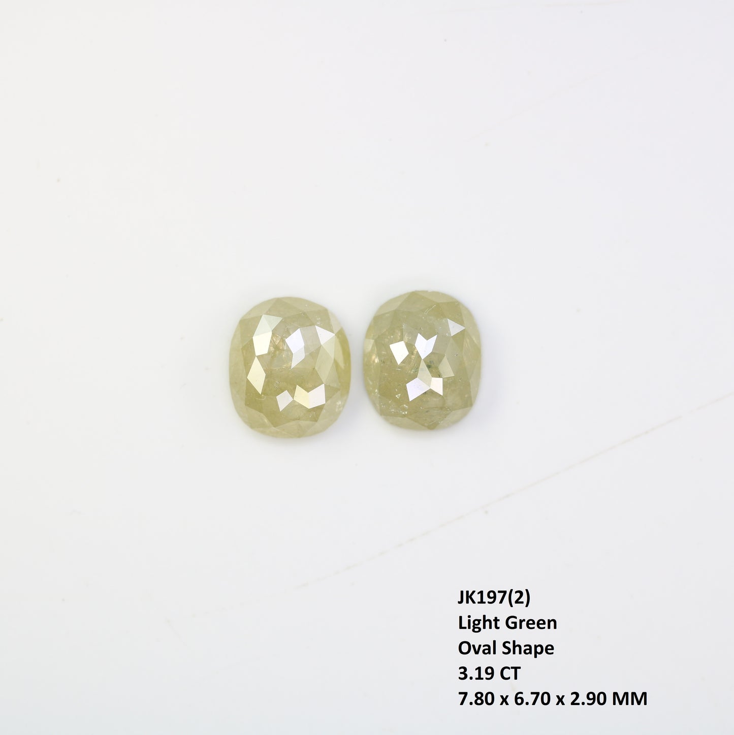 3.19 Carat Natural Green Rustic Light Green Oval Cut Diamond Pair For Diamond Earring - JayKrishna Diamond
