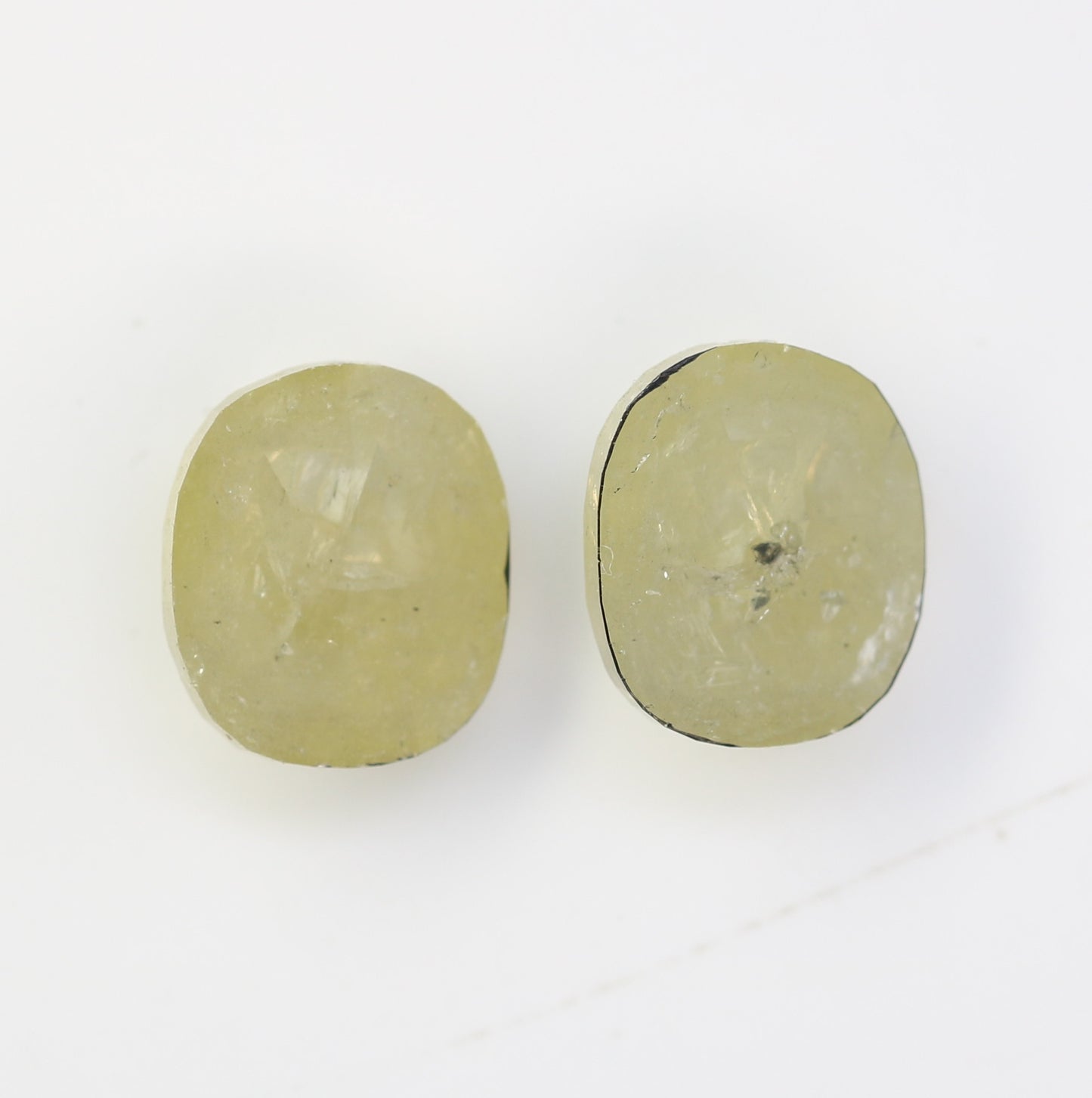 3.19 Carat Natural Green Rustic Light Green Oval Cut Diamond Pair For Diamond Earring - JayKrishna Diamond