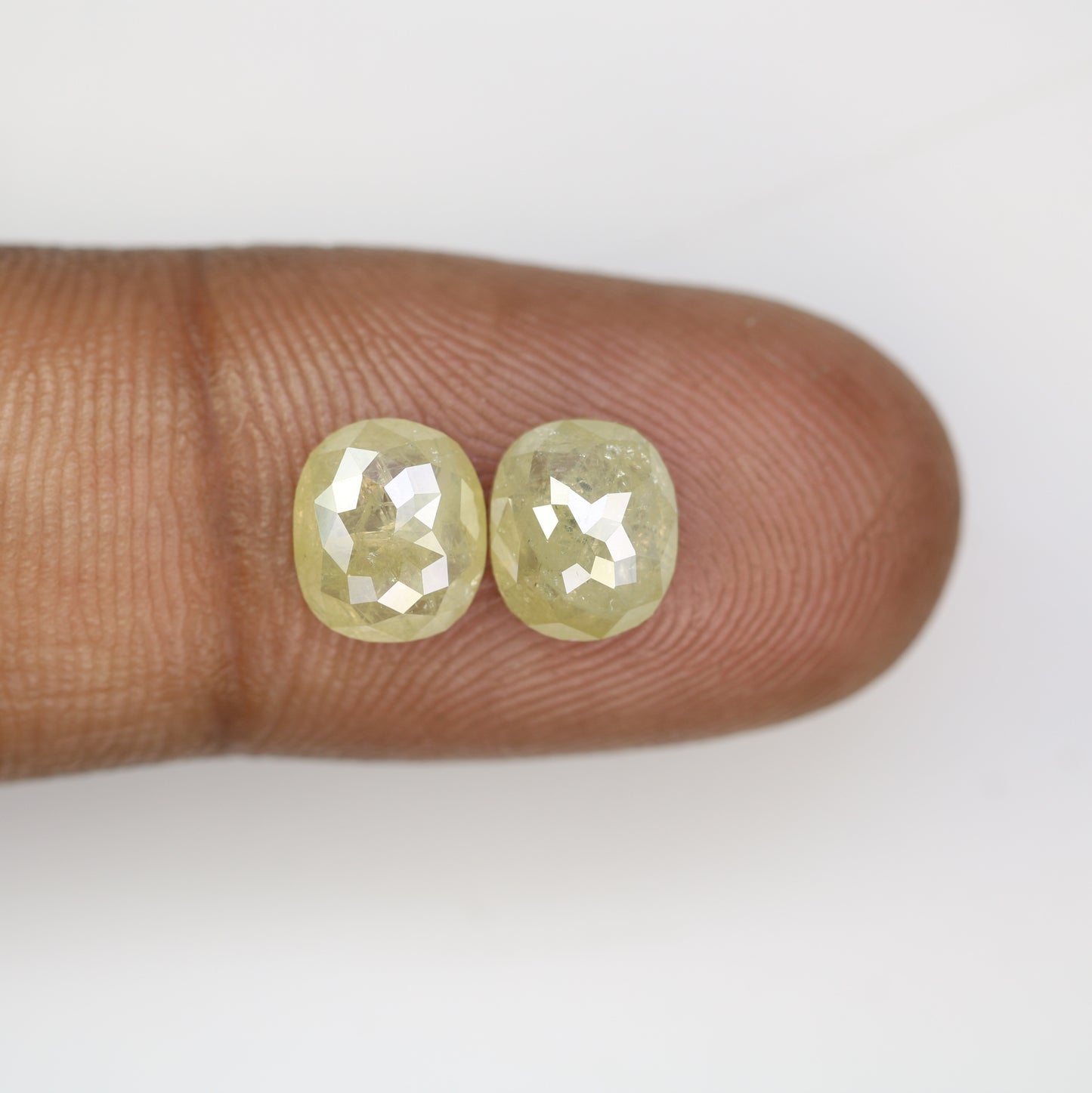 3.19 Carat Natural Green Rustic Light Green Oval Cut Diamond Pair For Diamond Earring - JayKrishna Diamond