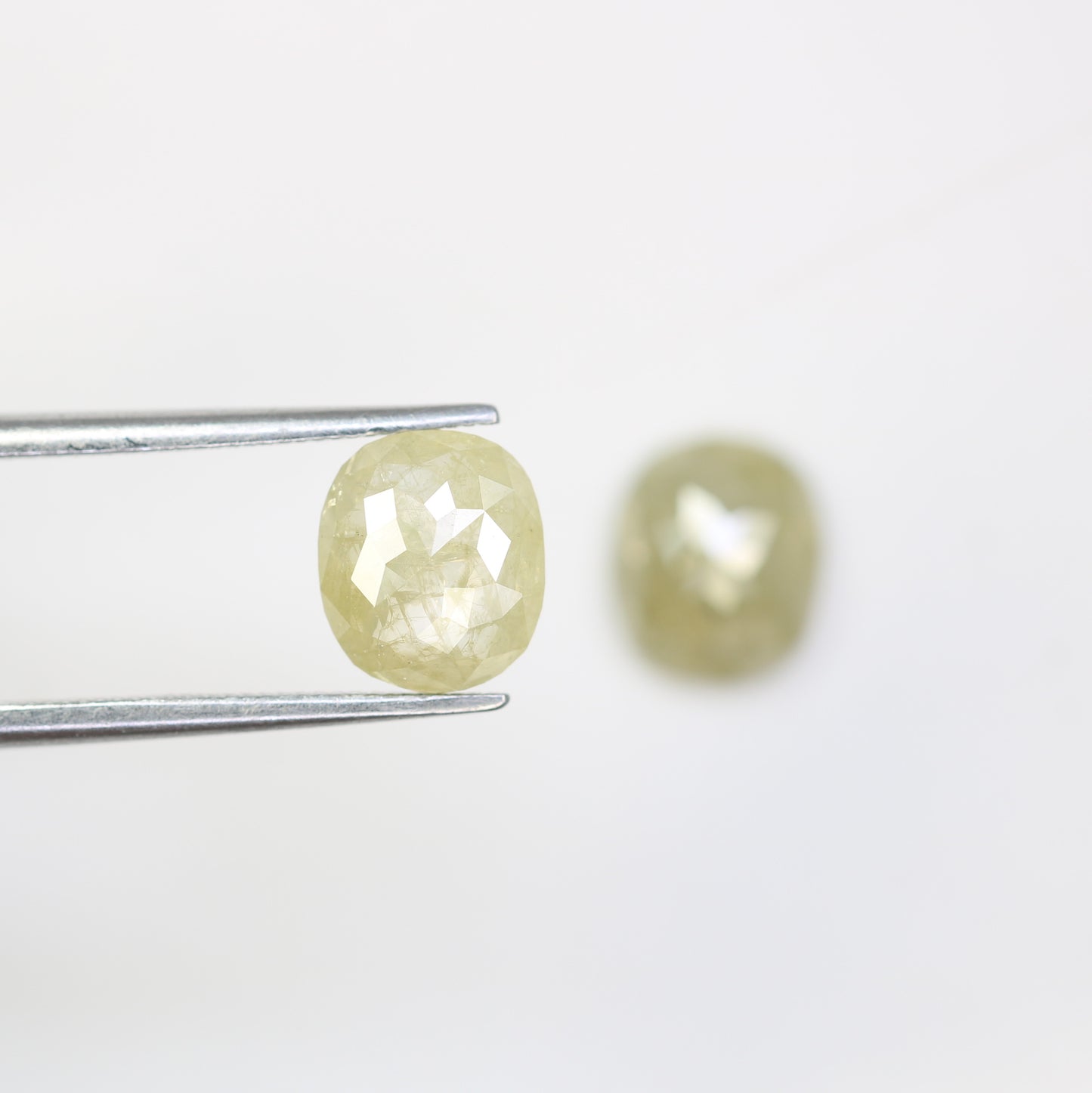 3.19 Carat Natural Green Rustic Light Green Oval Cut Diamond Pair For Diamond Earring - JayKrishna Diamond