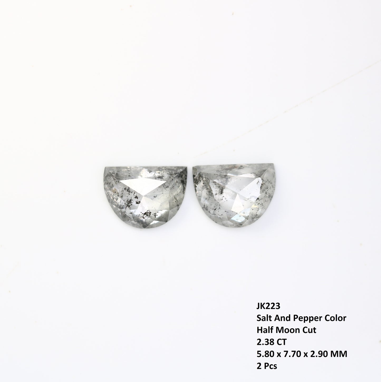 2.38 Carat Natural Loose Salt And Pepper Half Moon Diamond Pair For Diamond Earring - JayKrishna Diamond
