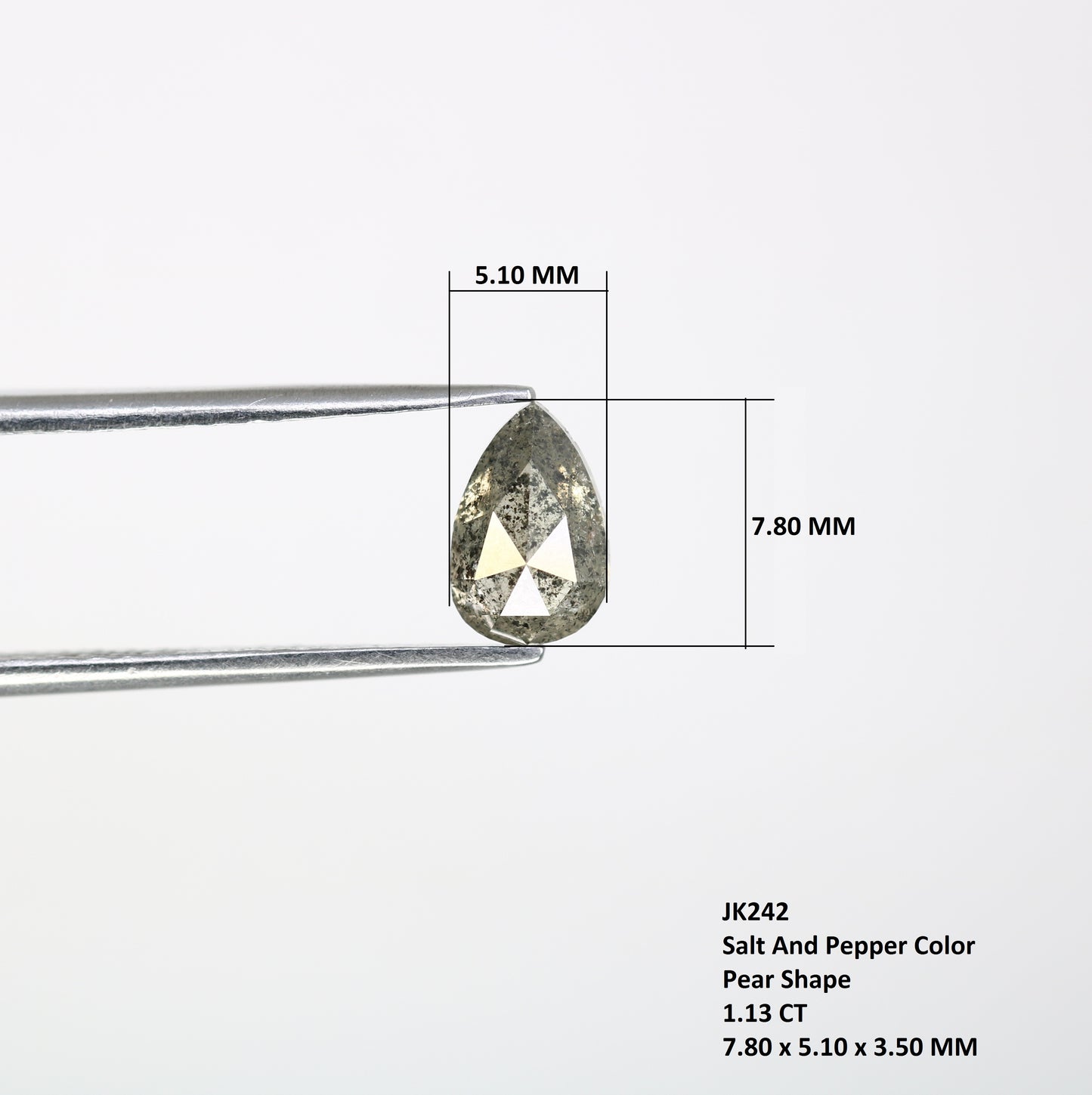 1.13 CT 7.80 MM Pear Shape Salt And Pepper Diamond For Engagement Ring - JayKrishna Diamond