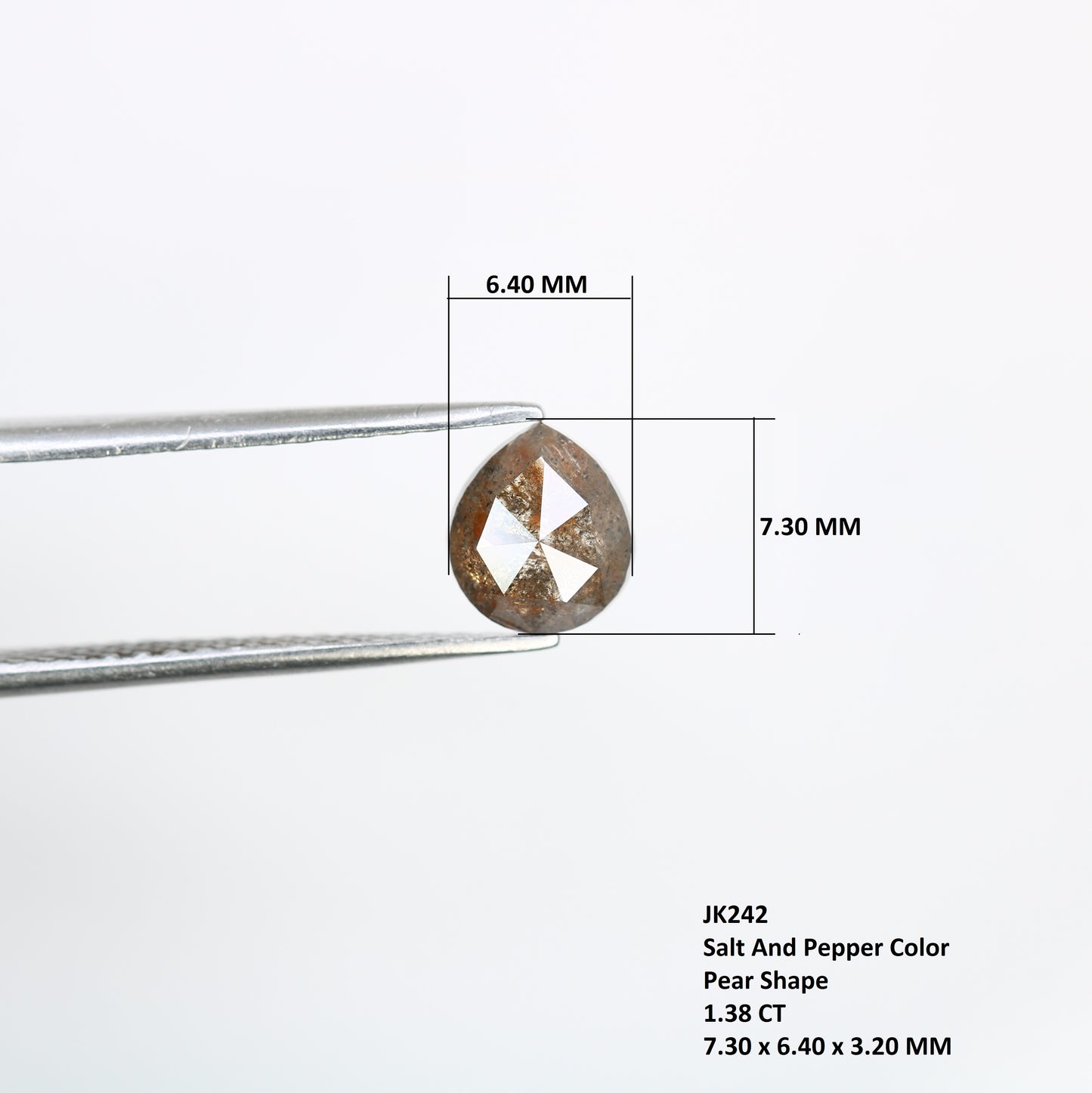1.38 CT 7.30 MM Salt And Pepper Pear Shaped Diamond For Engagement Ring - JayKrishna Diamond