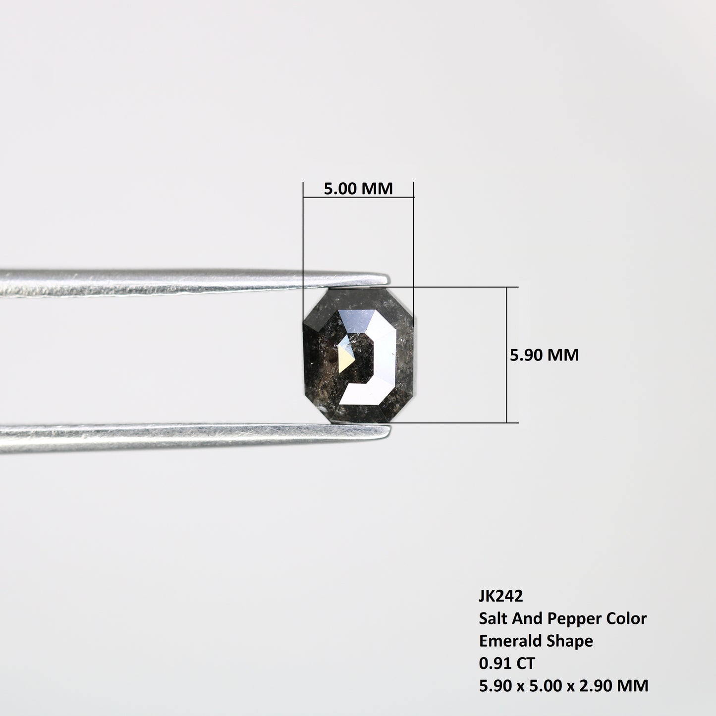 0.91 CT 5.90 MM Salt And Pepper Emerald Shape Diamond For Designer Jewelry - JayKrishna Diamond