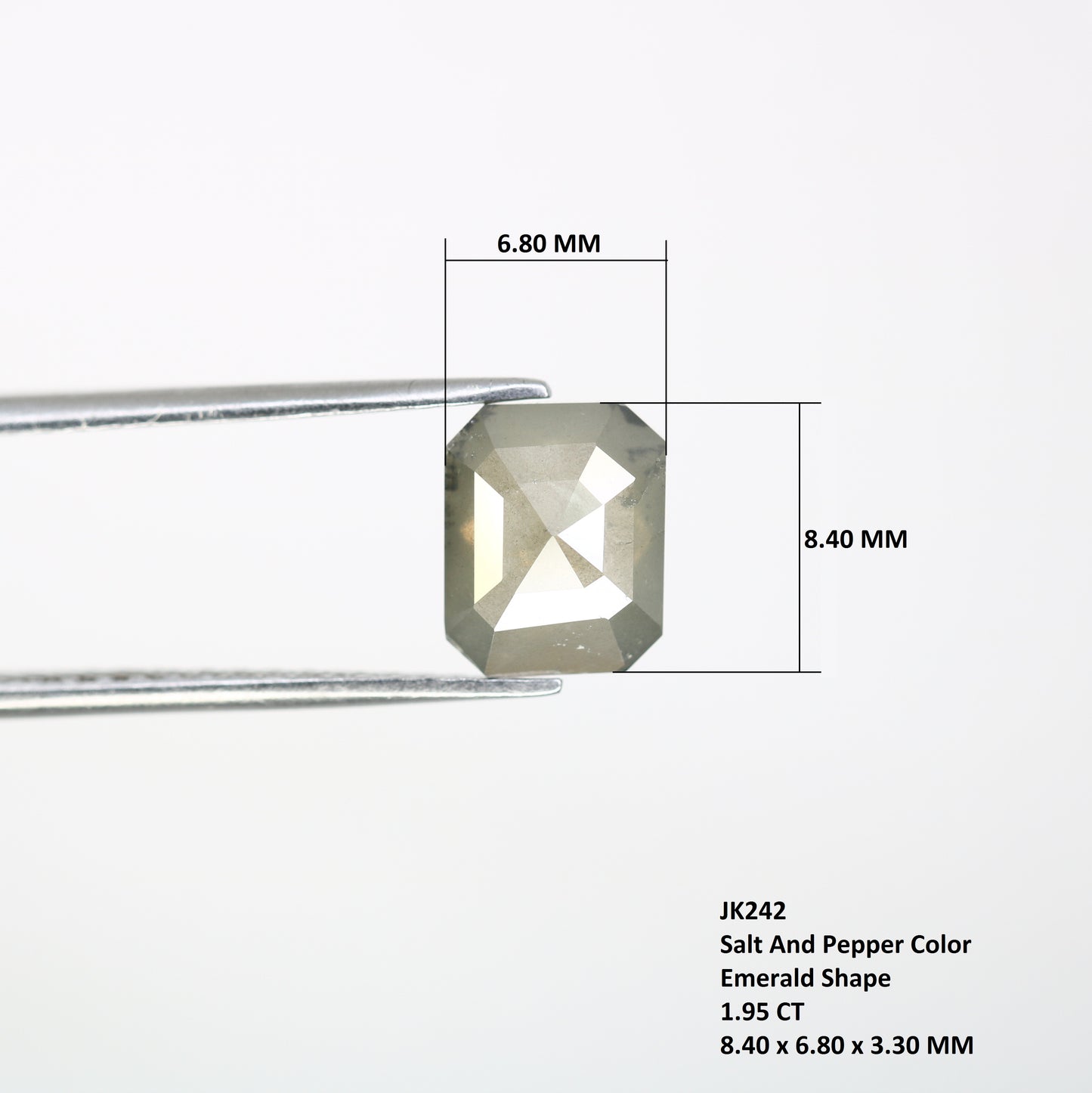 1.95 CT 8.40 MM Emerald Shape Salt And Pepper Diamond For Engagement Ring - JayKrishna Diamond