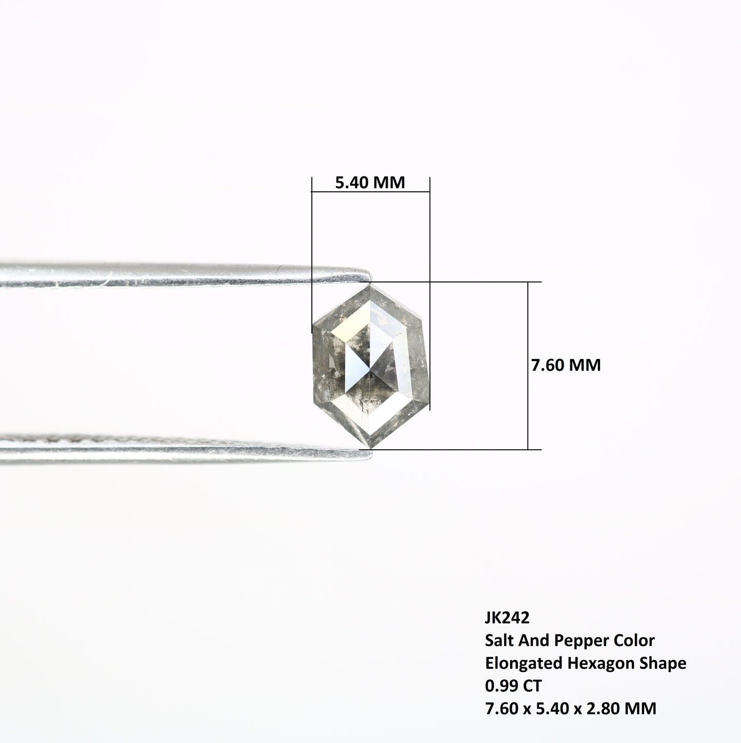 0.99 CT Salt And Pepper 7.60 MM Elongated Hexagon Shape Diamond For Engagement Ring - JayKrishna Diamond