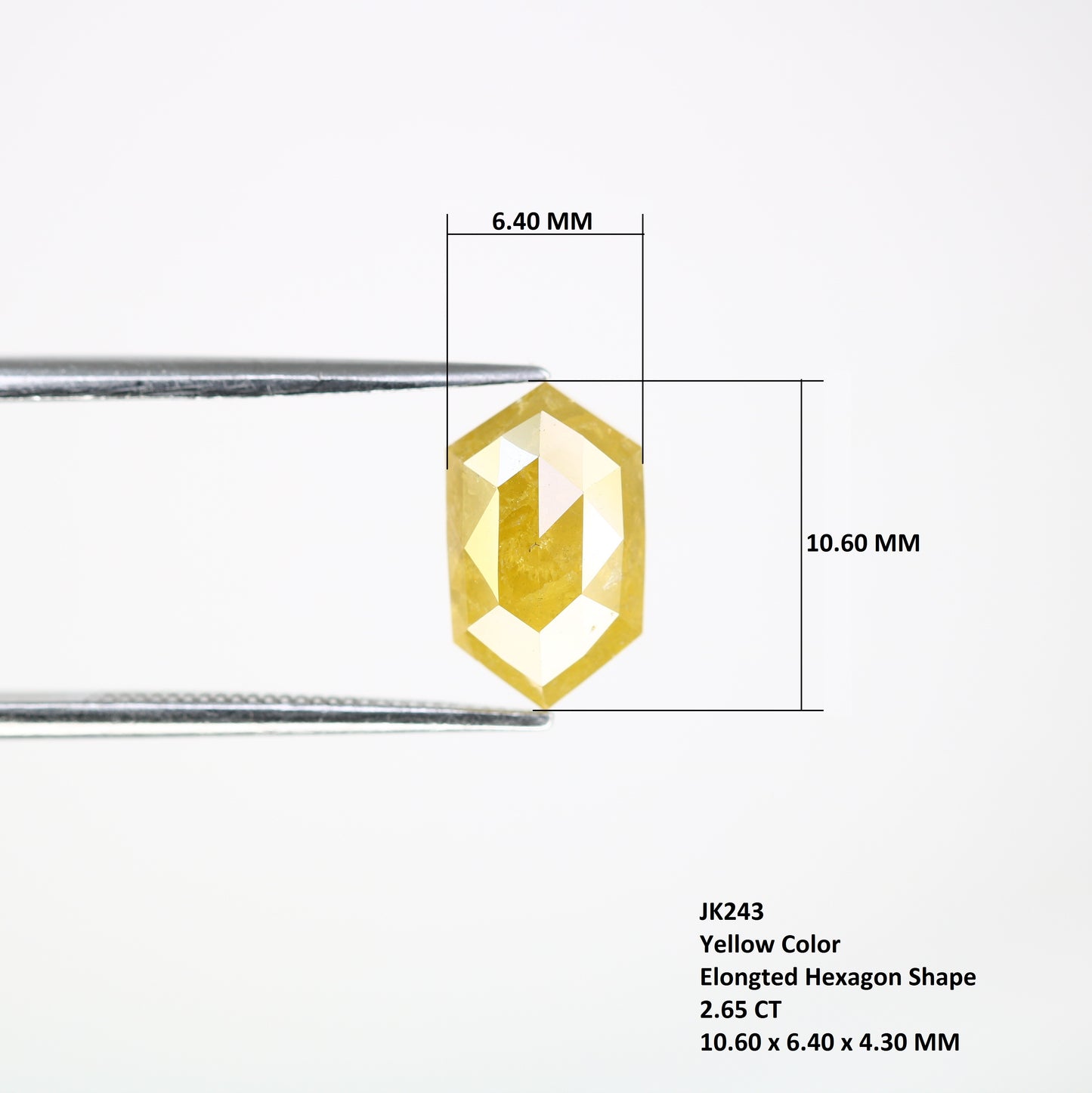 2.65 CT 10.60 MM Elongated Hexagon Shape Yellow Fancy Diamond For Wedding Ring - JayKrishna Diamond