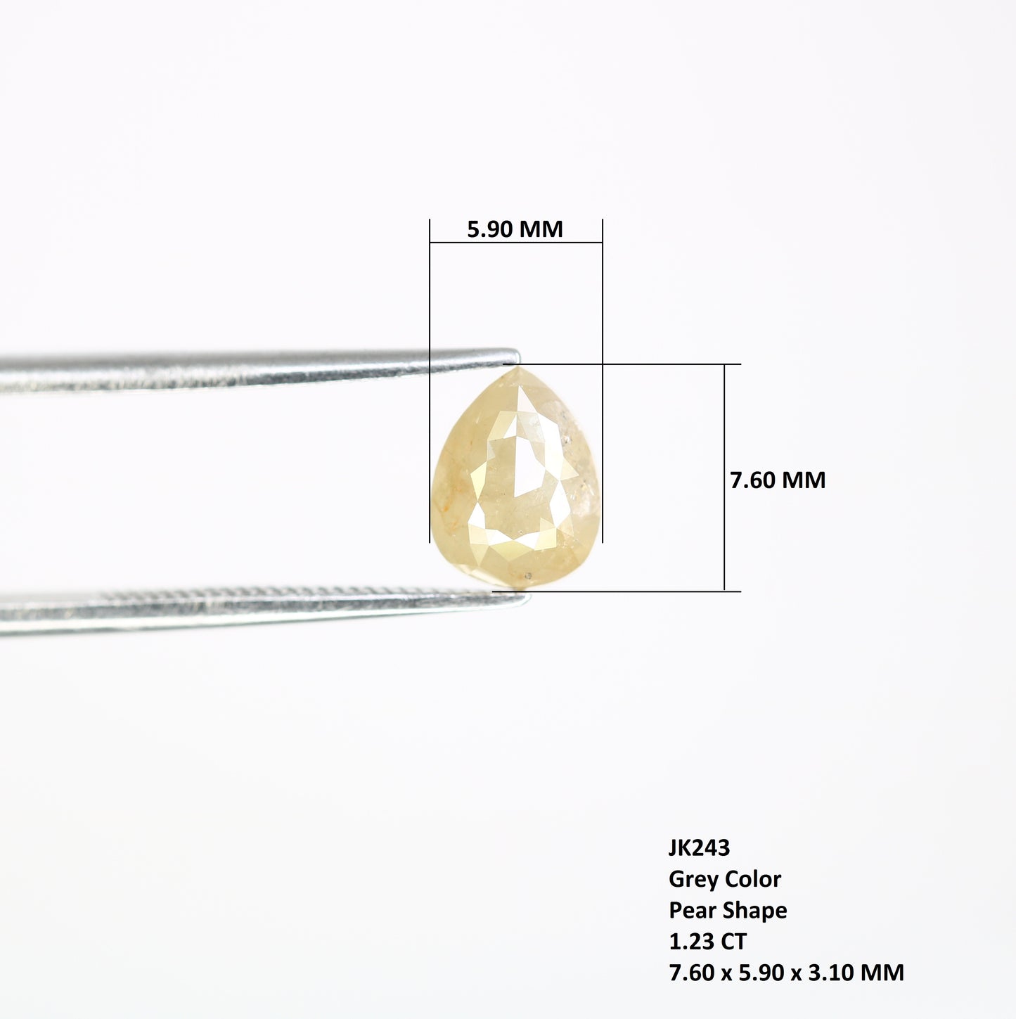 1.23 CT Natural Grey 7.60 MM Pear Shaped Loose Diamond For Fancy Ring - JayKrishna Diamond
