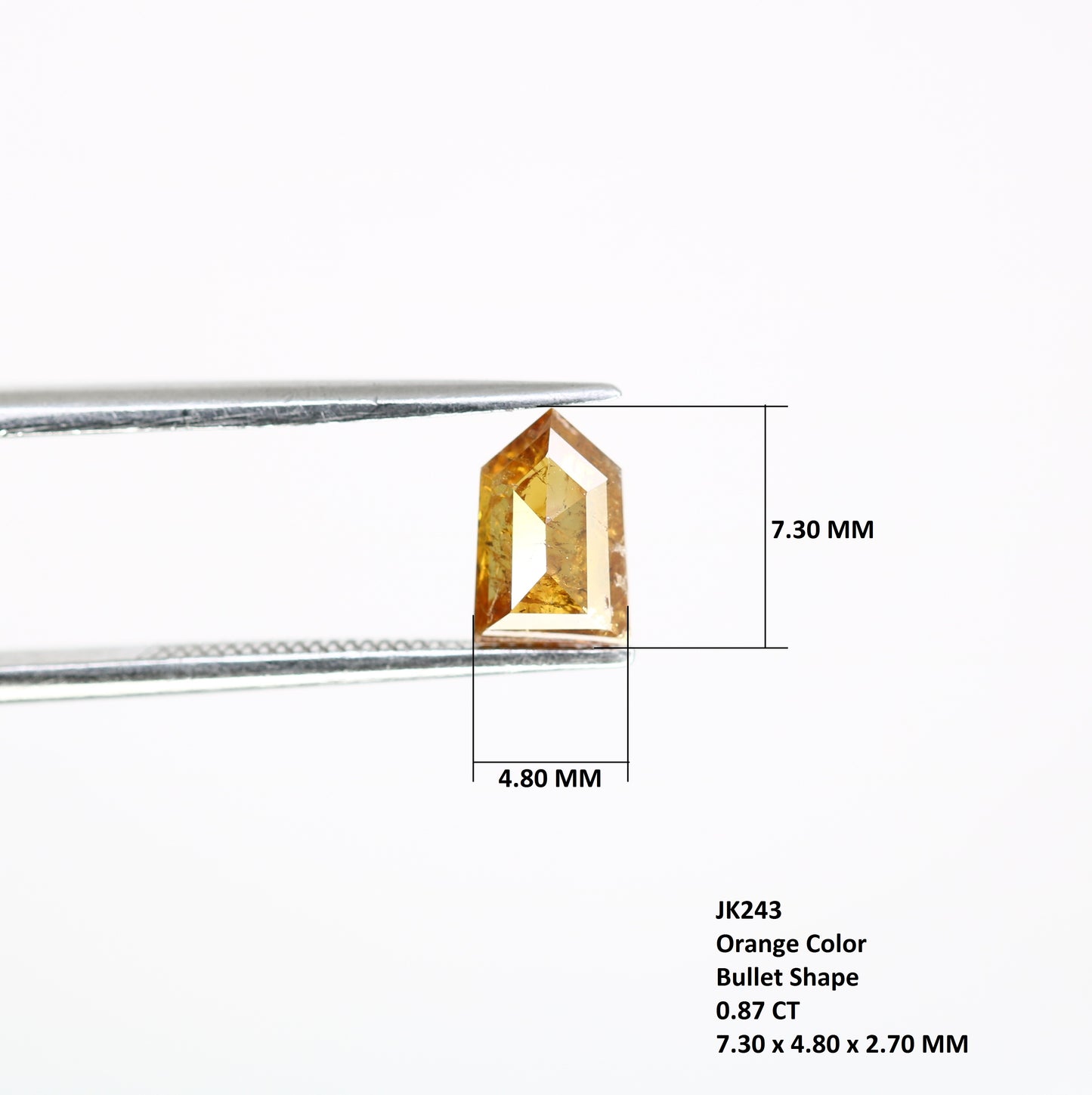 0.87 CT Bullet Shape Natural Orange 7.30 MM Loose Fancy Diamond For Designer Ring - JayKrishna Diamond