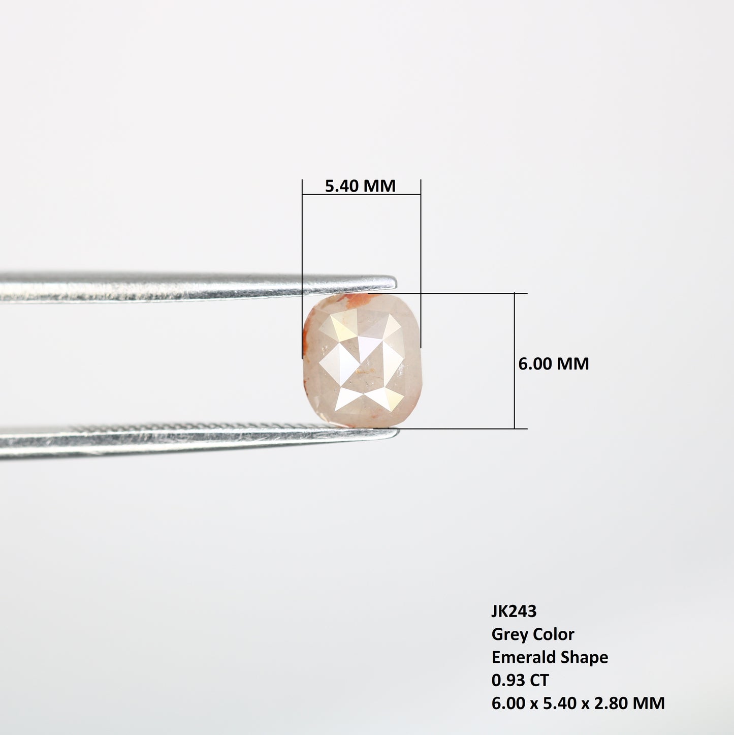 0.93 CT Grey Emerald Shape 6.00 MM Polished Diamond For Engagement Ring - JayKrishna Diamond