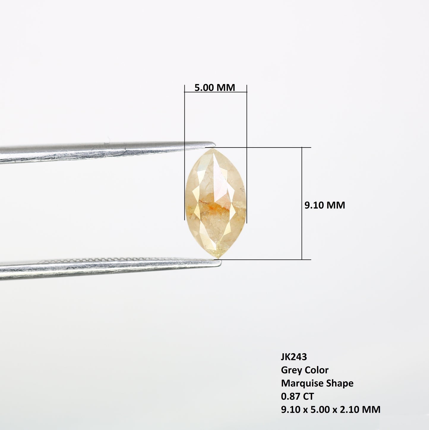 0.87 CT Marquise Shape 9.10 MM Loose Natural Grey Diamond For Engagement Ring - JayKrishna Diamond