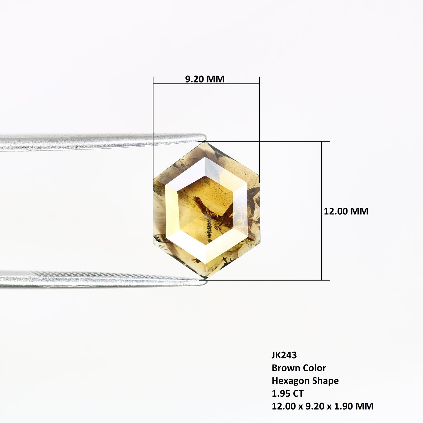 1.95 Carat Natural Brown Hexagon Shaped 12.00 MM Diamond For Proposal Ring - JayKrishna Diamond