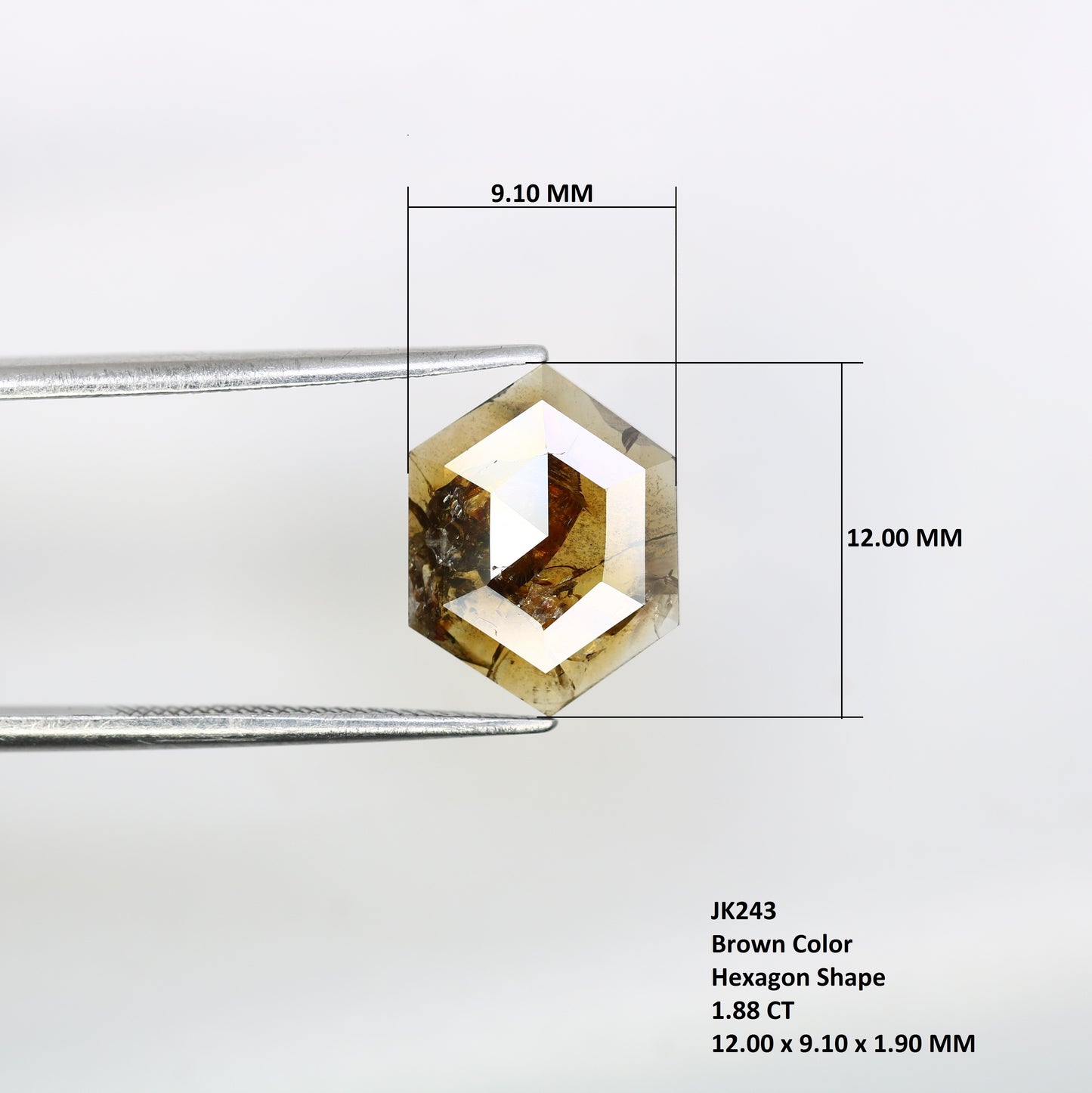 1.88 Carat 12.00 MM Hexagon Shaped Natural Brown Diamond For Promise Ring - JayKrishna Diamond