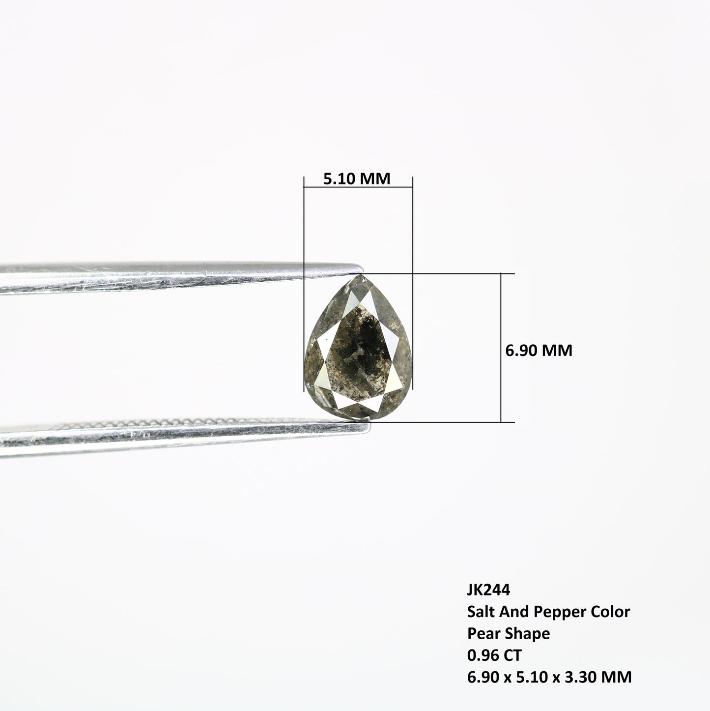 0.96 Carat Loose Pear Cut Salt And Pepper 6.90 MM Diamond For Promise Ring - JayKrishna Diamond