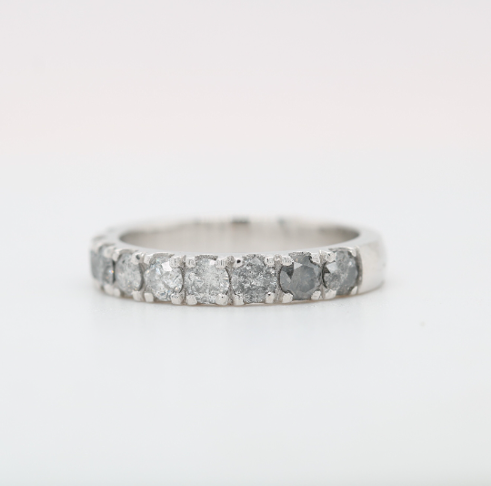 14k Yellow Gold Wedding Band Womens Half Eternity Band, Engagement Ring Band, Gold Ring, Simulated Diamond Wedding Ring, Anniversary Ring - JayKrishna Diamond