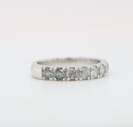 14k Yellow Gold Wedding Band Womens Half Eternity Band, Engagement Ring Band, Gold Ring, Simulated Diamond Wedding Ring, Anniversary Ring - JayKrishna Diamond