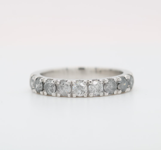 14k Yellow Gold Wedding Band Womens Half Eternity Band, Engagement Ring Band, Gold Ring, Simulated Diamond Wedding Ring, Anniversary Ring - JayKrishna Diamond