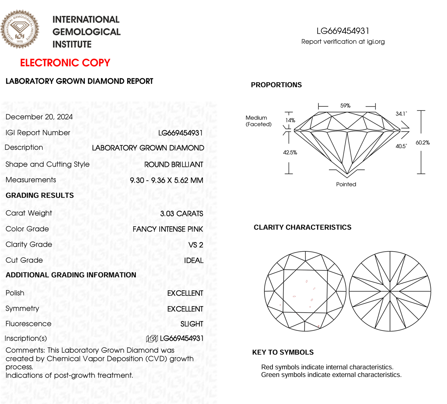 3.03ct Round Fancy Pink Lab Diamond IGI VS2 Ethical Gem
