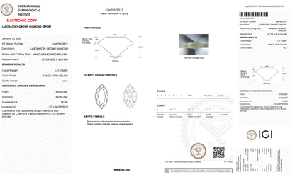 1.01 CT Marquise Cut Fancy Color Lab Grown CVD Diamond VS2 IGI Certified | Lab Created Diamond for Rings