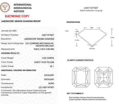 3.33 Carat Radiant Fancy Yellow Lab Diamond – VS1 Clarity, IGI Reported, Sustainable Luxury Gem for Custom Rings or Fine Jewelry